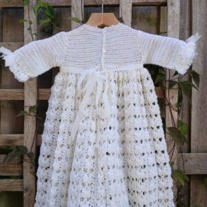 Crocheted christening/ baptism gown for baby. All proceeds to The Stroke Association