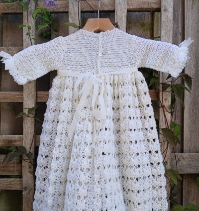 Crocheted christening/ baptism gown for baby. All proceeds to The Stroke Association