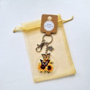 Handmade Yellow Butterflies & Sunflower Acrylic Keyring with Charms