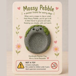 Mossy Pebble Worry Stone Gift | Handmade Pocket Hug for Anxiety, Comfort, Calm and Grounding