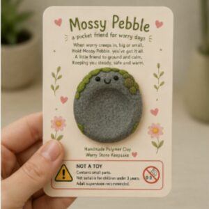 Mossy Pebble Worry Stone Gift | Handmade Pocket Hug for Anxiety, Comfort, Calm and Grounding