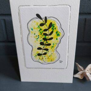 Yellow and Green Leaf-Stem Watercolour Card