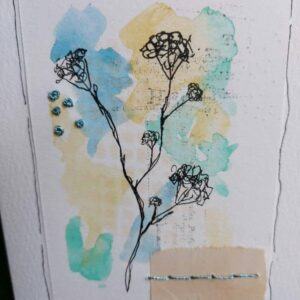 Turquoise Stitched Bloom – scribbled seed heads