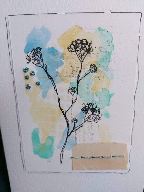 Turquoise Stitched Bloom - scribbled seed heads - Image 2