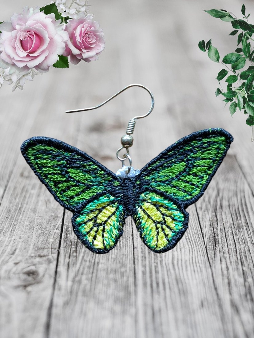 Exquisite Green & Yellow Butterfly Earrings - Image 2
