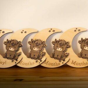 Baby Milestone Discs | Highland Cow Wooden Photo Props | New Baby Gift | Nursery Milestone Set