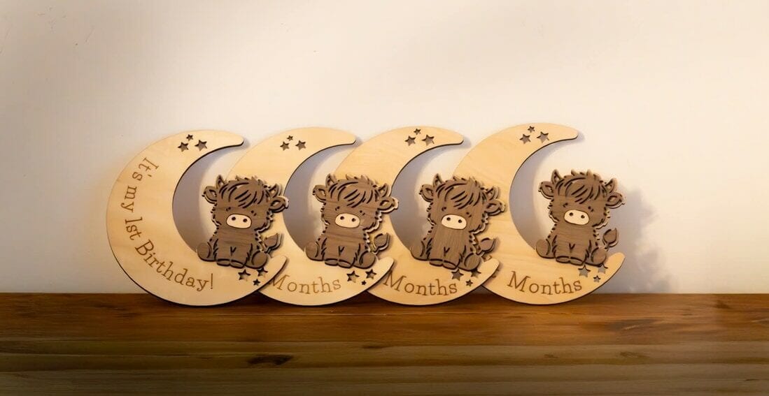 Baby Milestone Discs | Highland Cow Wooden Photo Props | New Baby Gift | Nursery Milestone Set