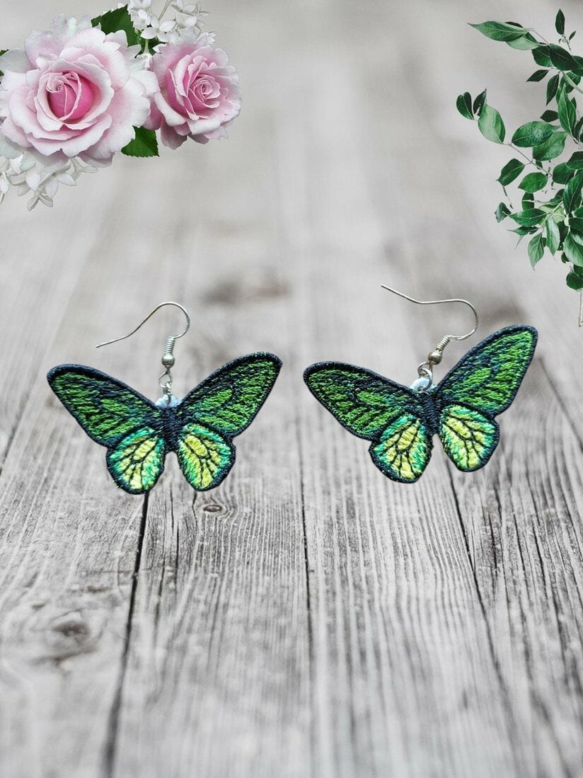 Exquisite Green & Yellow Butterfly Earrings