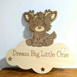 Personalised Deer Nursery Wall Sign | Wooden Baby Room Decor | Custom Dream Big Sign | New Baby Gift