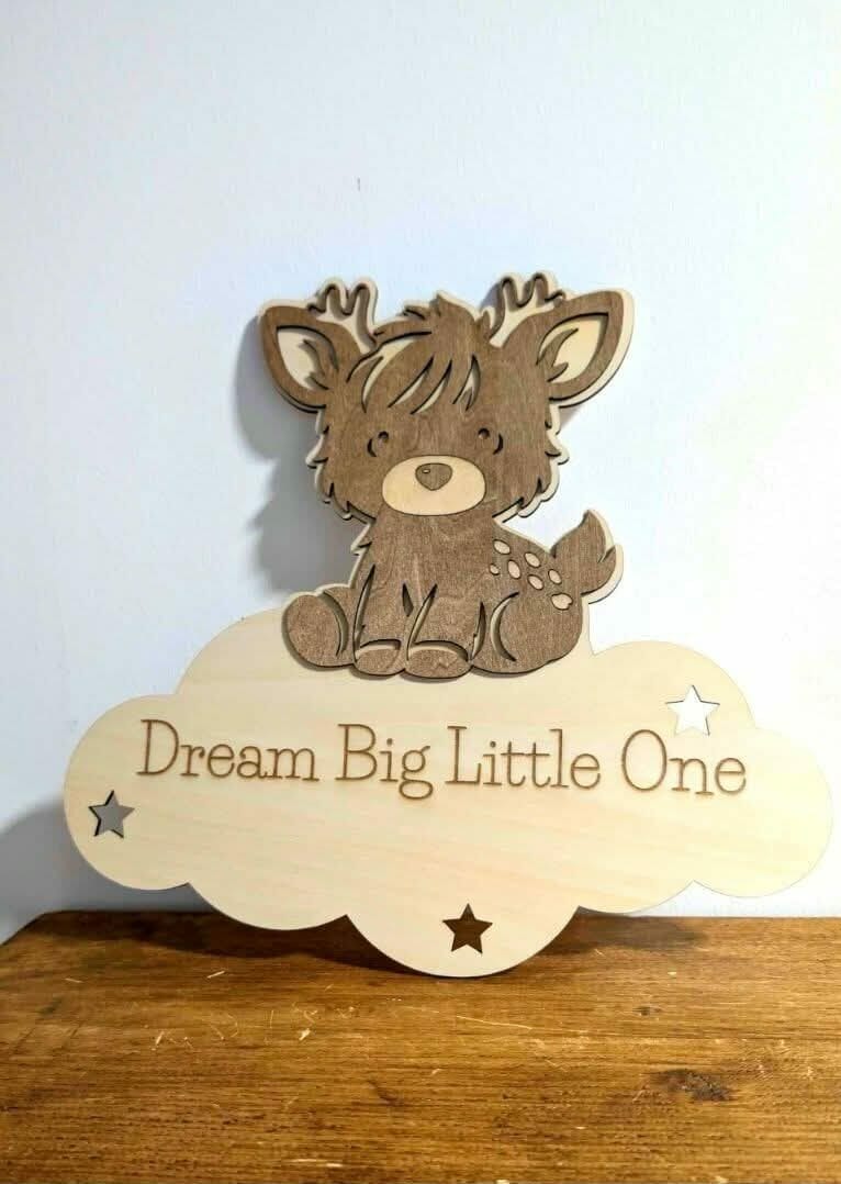 Personalised Deer Nursery Wall Sign | Wooden Baby Room Decor | Custom Dream Big Sign | New Baby Gift