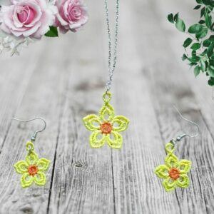Exquisite Yellow and Orange Flower Embroidered Necklace & Earring Set