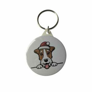 Charming Fox Terrier Keyring with Festive Santa Hat