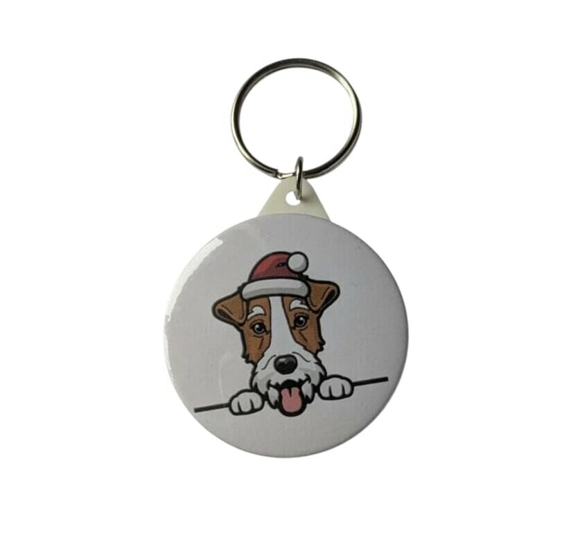 Charming Fox Terrier Keyring with Festive Santa Hat