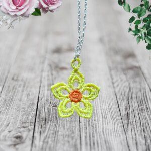 Exquisite Yellow and Orange Flower Embroidered Necklace & Earring Set