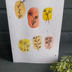 Hand-Drawn Abstract Floral Card – Watercolour and Ink (with envelope)