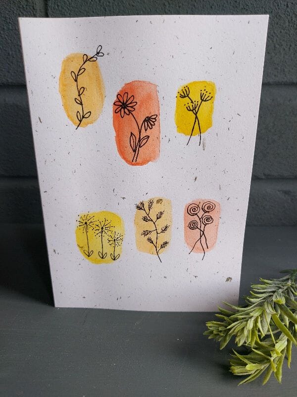 Hand-Drawn Abstract Floral Card - Watercolour and Ink (with envelope)