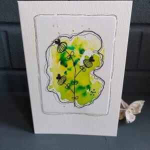 Hand-painted watercolour botanical greeting card – green seedheads