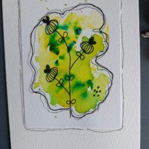 Hand-painted watercolour botanical greeting card – green seedheads