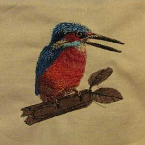 Majestic Kingfisher machine embroidery for Tote Bags and Cushion Covers