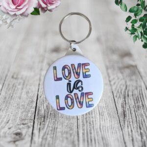 Love is Love Pride Keyring with Rainbow Colours Design