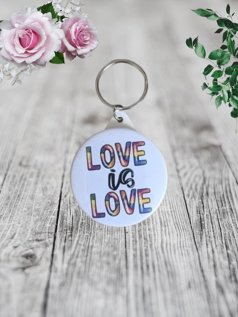 Love is Love Pride Keyring with Rainbow Colours Design