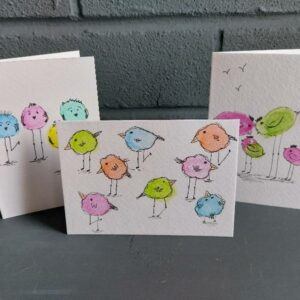 Set of 3 A^ notelets featuring quirky long legged birds drawn in watercolour and ink