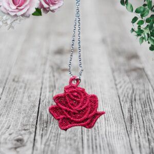 Elegant Red Roses Necklace & Earring Set – Freestanding Lace Embroidery
