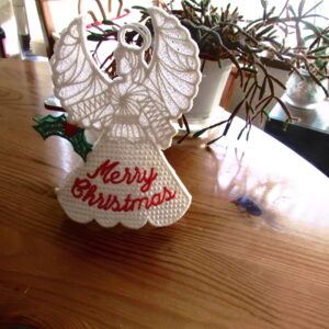 Customizable Machine Embroidered Christmas Lace Angel Ornament