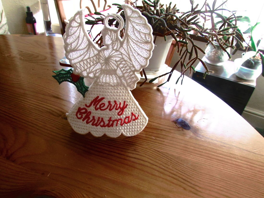 Customizable Machine Embroidered Christmas Lace Angel Ornament - Image 2