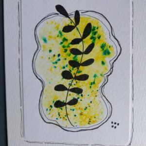 Yellow and Green Leaf-Stem Watercolour Card