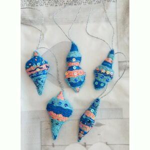 Set of 5 Scandi Style Hand embroidered Baubles