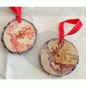 Set of Two Rustic Stag Christmas Tree Decorations