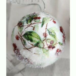 Set of 2 decoupaged polystyrene baubles, with berries and leaves design, 2 Sets available