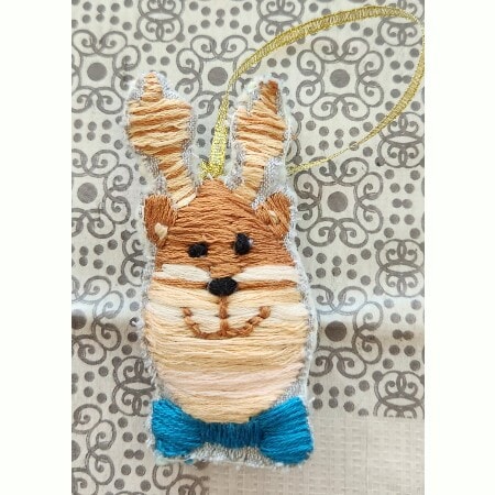 Stag Head Christmas tree decoration, hand embroidered.