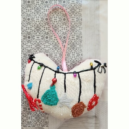 Hanging Heart Decoration with Christmas bunting, hand embroidered - Image 2