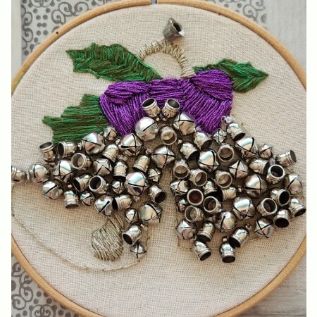 Christmas Bell Hoop Decoration, hand embroidered and embellished - Image 2