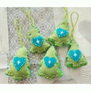 Set of 5 Hanging Scandi Tree Christmas Decorations, handmade