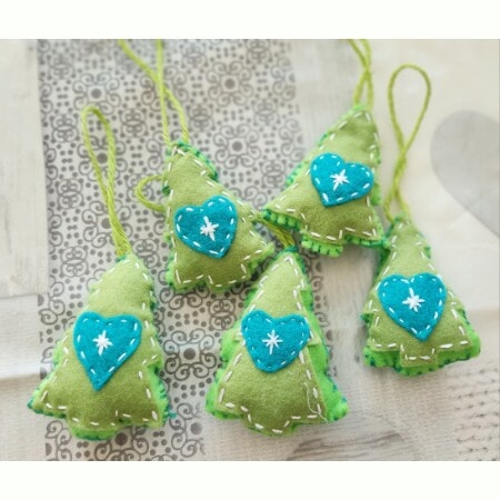 Set of 5 Hanging Scandi Tree Christmas Decorations, handmade