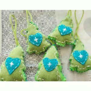 Set of 5 Hanging Scandi Tree Christmas Decorations, handmade