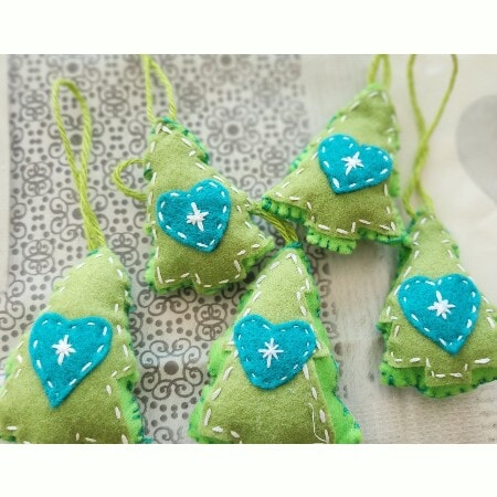 Set of 5 Hanging Scandi Tree Christmas Decorations, handmade - Image 2