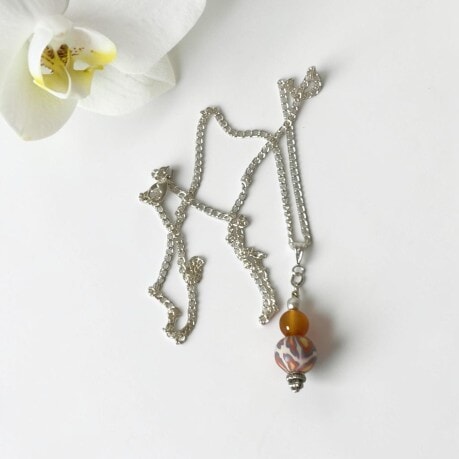 Carnelian & Polymer Clay Pendant With Stainless Steel Chain