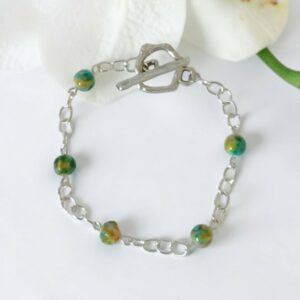 Multi-coloured Bead & Chain Bracelet With Decorative Toggle Clasp