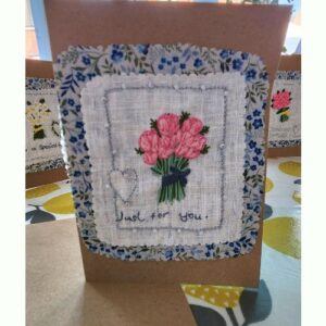 Hand embroidered Mini Bouquet Greeting Cards, 4 available