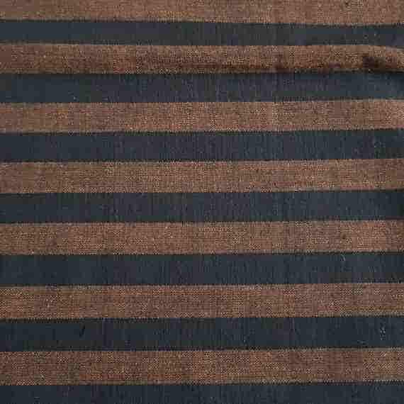 Brown and black striped fabric with bold horizontal bands and a simple classic stripe pattern.