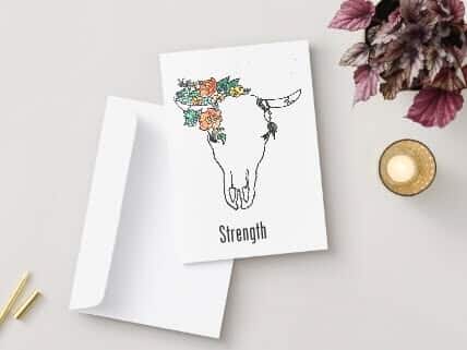 Hand-Drawn Floral Ox Card: Symbol of Strength and Resilience - Image 3