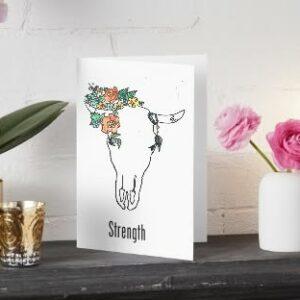Hand-Drawn Floral Ox Card: Symbol of Strength and Resilience
