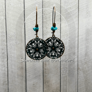 Handmade Turquoise Howlite Filigree Earrings | Boho Bronze Drop Earrings | Turquoise Gemstone Chip Earrings | Vintage Style Statement Jewellery | Gift for Her