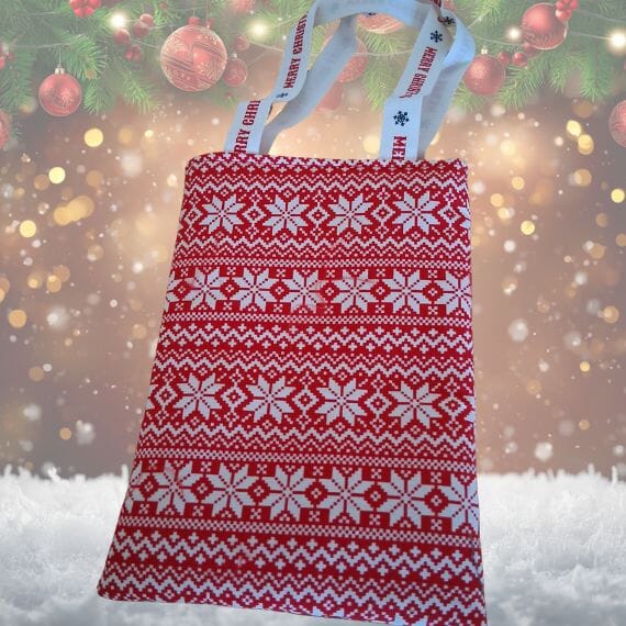 Christmas gift set bag- red and red and cream scandi style pattern
