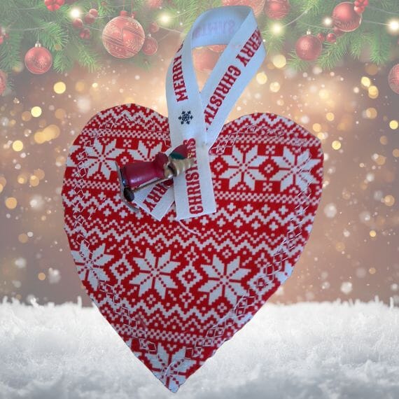 Christmas gift set heart in matching fabric to the bag -christmas charm and ribbon
