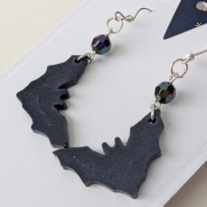 Chic Resin Bat Earrings with Crystal Bead Accents